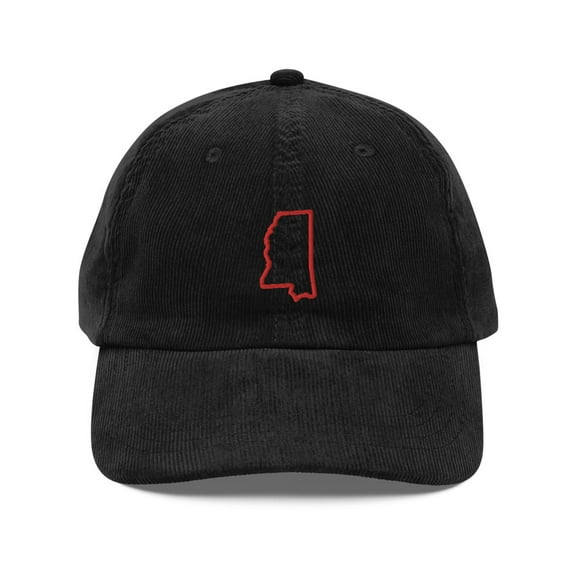 Mississippi Vintage Corduroy Cap | Bold Mississippi Pride in a Classic American Style (Black/Red)