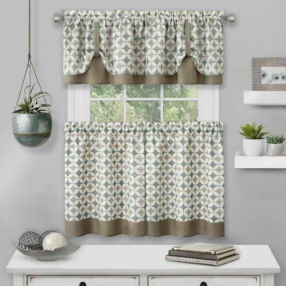 Mississippi Window Curtain Tier Pair and Valance Set - 58x24 - Taupe/Silver