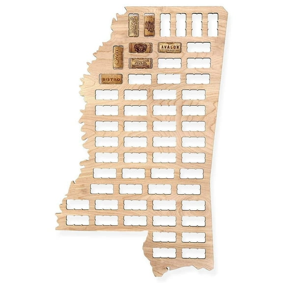 Torched Mississippi Wine Cork Map Wall Mount Display 24"x24"x18" Beige