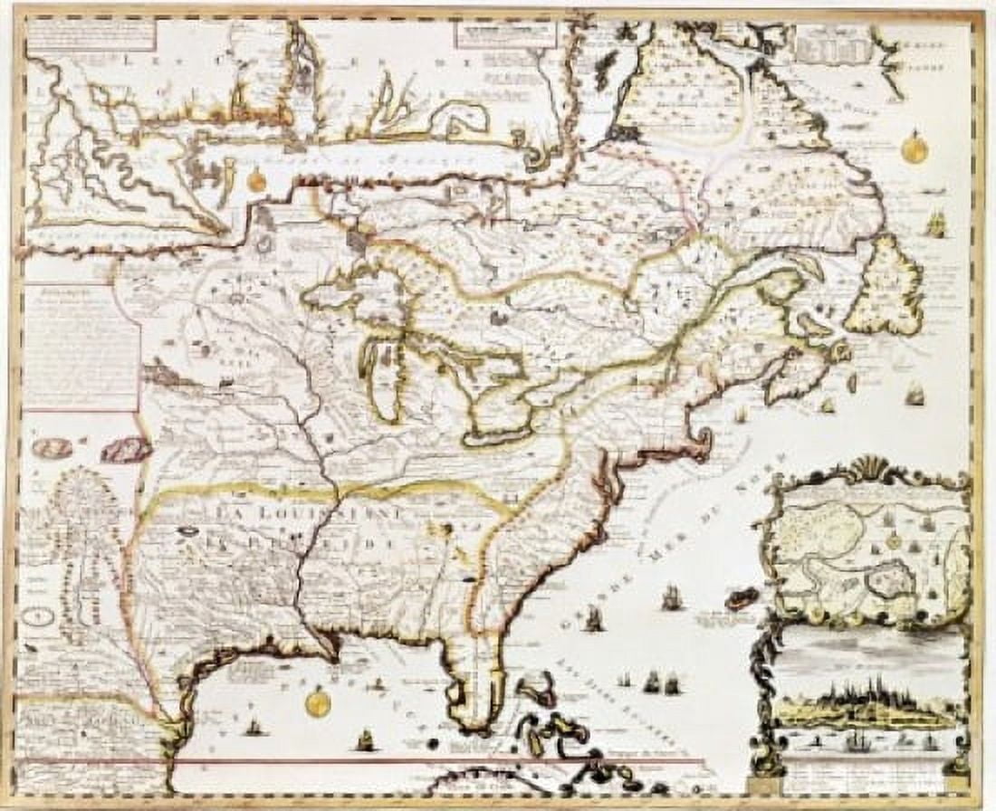 Mississippi and St Lawrence Valley maps 1719 Canvas Art - (18 x 24)