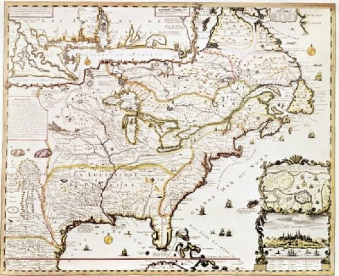 Mississippi and St Lawrence Valley maps 1719 Canvas Art - (24 x 36)