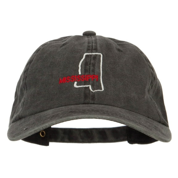 Mississippi with Map Outline Embroidered Washed Cotton Twill Cap - Black OSFM