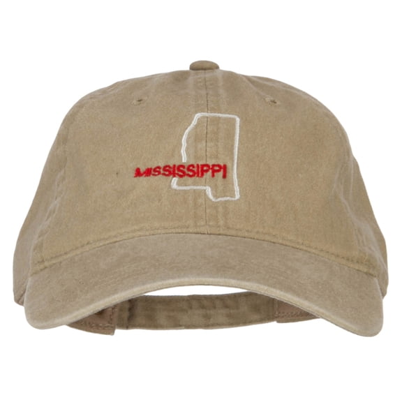 Mississippi with Map Outline Embroidered Washed Cotton Twill Cap - Khaki OSFM