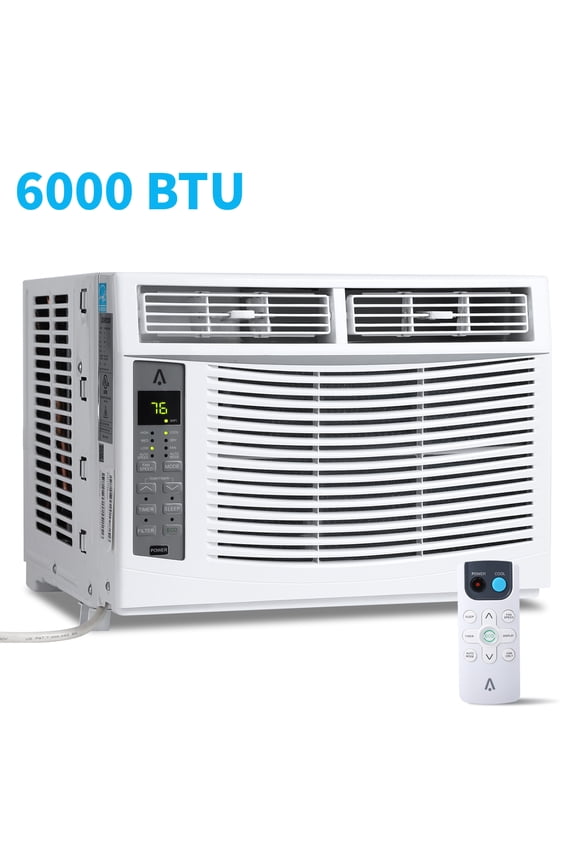 6000 BTU Air Conditioners Window Unit, Efficient Cooling Small Window AC Units with Remote Controlled, Cools Rooms up to 250 Sq.ft, White