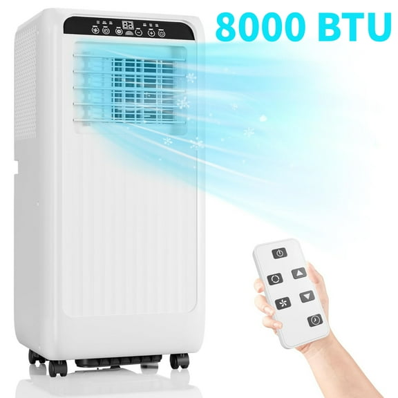 Missky 8000 BTU Portable Air Conditioner with Remote Control, 3-in-1 Mini Standing Portable AC Unit w/Universal Casters & Window Kits, Cools Up to 350 Sq.ft, White/Black