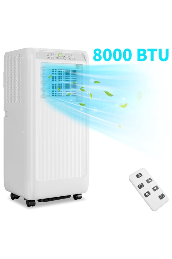 8000 BTU Portable Air Conditioner with Remote Control, 3-in-1 Mini Standing Portable AC Unit w/Universal Casters & Window Kits, Cools Up to 350 Sq.ft, White