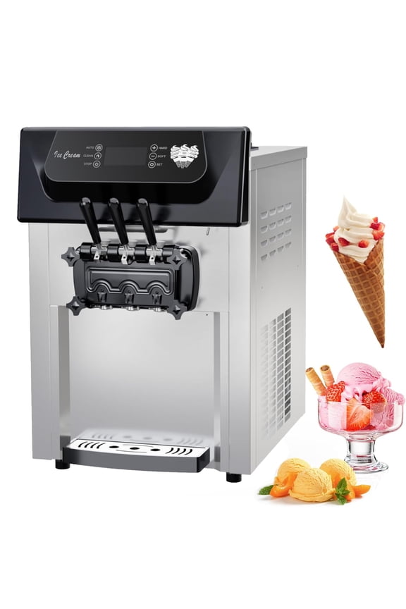 Electric Ice Cream Maker, 2200W Soft Serve Ice Cream Maker Machine with 3 Flavors & Automatic Cleaning for Home, Snack Bar, Shop