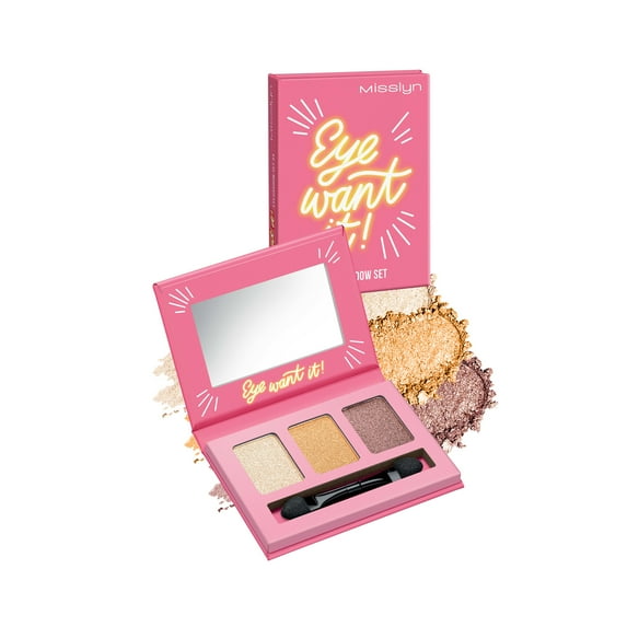 Misslyn 3 Color Eye Want It Eyeshadow Makeup Palette, Long-Lasting Waterproof Blendable Matte Glitter Eyes, #34