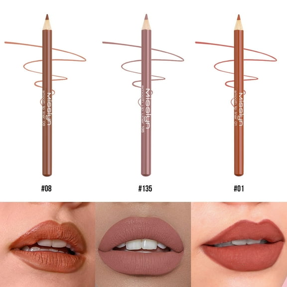 Misslyn 3PCS Smooth Lip Liner with Matte Effect, Long-lasting Shaping Makeup Lipliner Pencil, 0.02oz/0.78g, #08 #135 #01