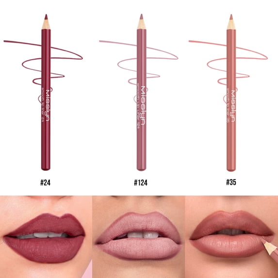 Misslyn 3PCS Smooth Lip Liner with Matte Effect, Long-lasting Shaping Makeup Lipliner Pencil, 0.02oz/0.78g, #24 #35 #124