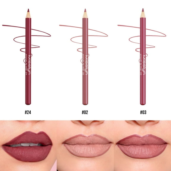 Misslyn 3PCS Smooth Lip Liner with Matte Effect, Long-lasting Shaping Makeup Lipliner Pencil, #02 #03 #24