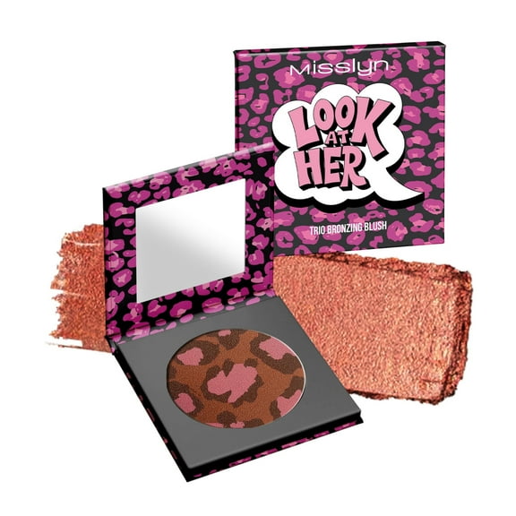 Misslyn BOSS BABE Look At Her Blush Powder #02 Boss Glow, Highly Pigmented Leopard Print Design Natural Finish Blush Powder, 0.21 oz