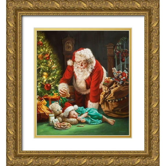Missman, Mark 12x13 Gold Ornate Wood Framed with Double Matting Museum Art Print Titled - Cookies for Santa
