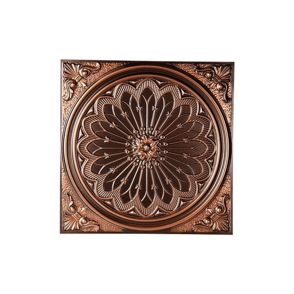 Misson 2 ft. x 2 ft. Drop-in or Glue-Up Vinyl Ceiling Tile in Antique Copper - Box of 10