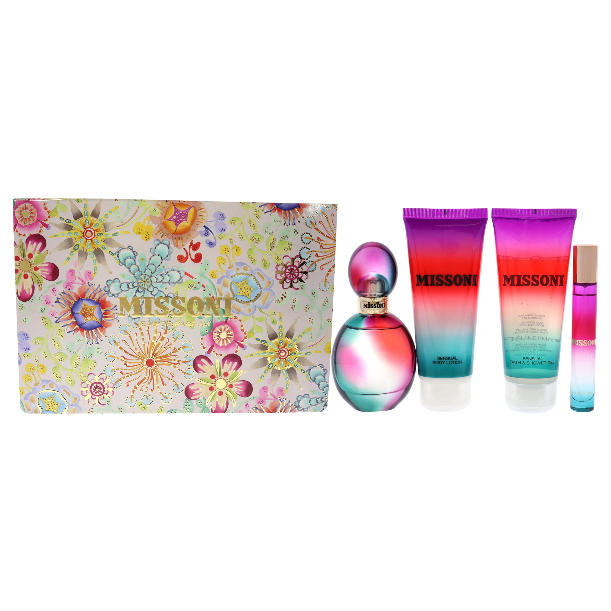 Missoni 4 Pc Gift Set 1.7oz EDP Spray 0.3oz EDP Spray 3.4oz Body Lotion 3.4oz Bath and Shower Gel
