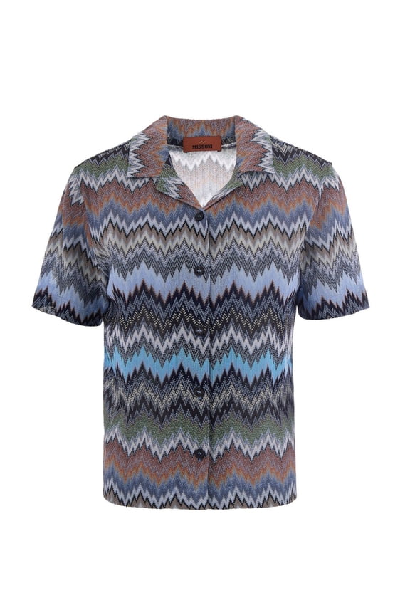 Chevron Viscose Bowling Shirt With Snakeskin Motif (Women's)
