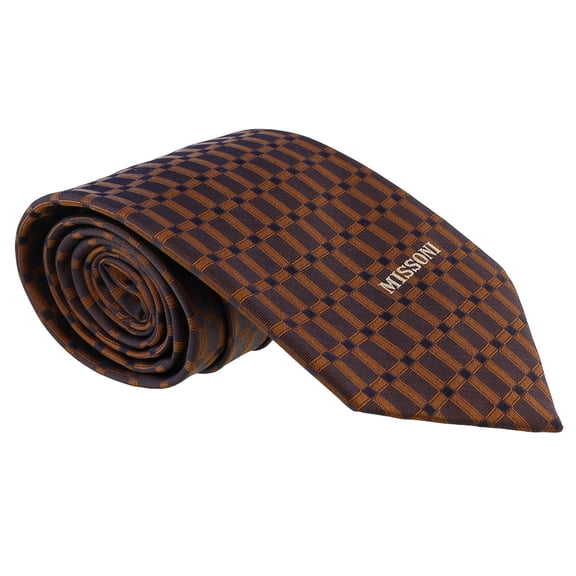 Missoni Grid Brown Woven 100% Silk Tie for mens