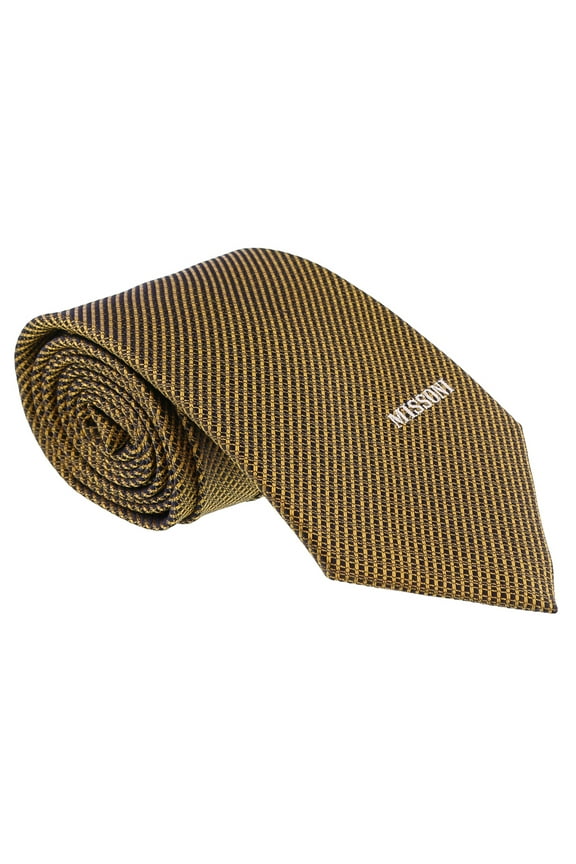 Interlock Woven Gold Woven 100% Silk Tie for mens