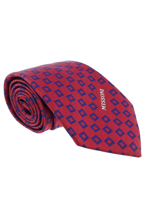 Square Red/Blue Woven 100% Silk Tie for mens
