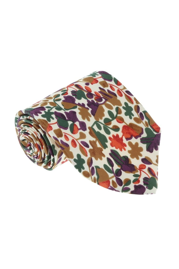 U1444 Cream/Green Floral 100% Silk Tie for mens