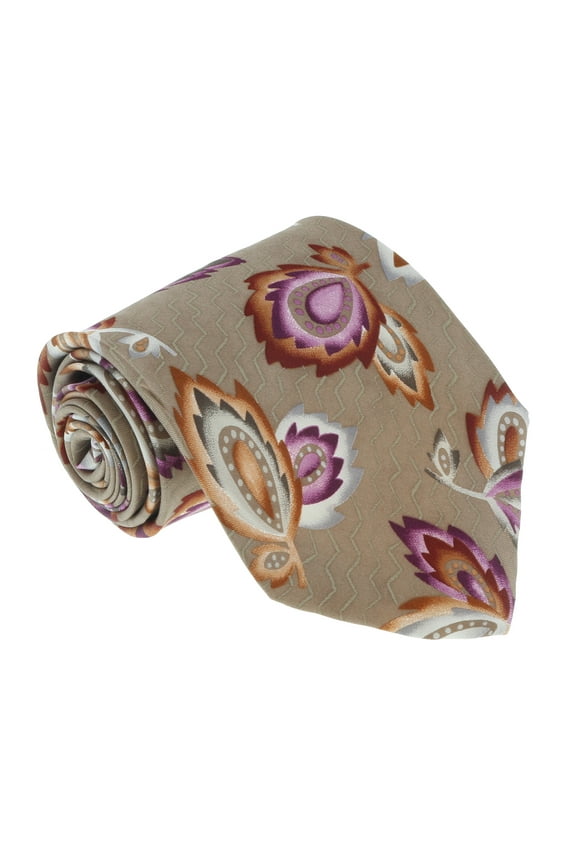 U1452 Khaki/Purple Chinoiserie 100% Silk Tie for mens