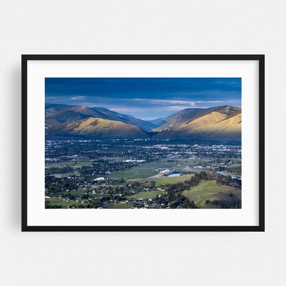Missoula Valley - Missoula Montana Photography Landscape Mountain Scenic Nature Rural Wilderness Cityscape Black Framed Wall Art Print 5 x 7 inches