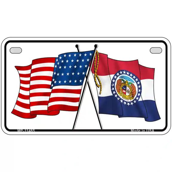 Missouri Crossed US Flag License Plate 7" x 4" Motorcycle (MP)