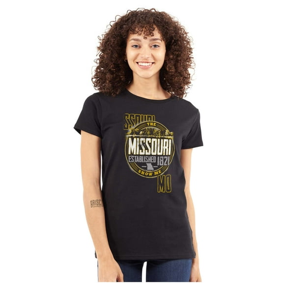 Missouri Distressed Block Letters MO Womens Fitted Plus Size Graphic Tee Brisco Brands 2X
