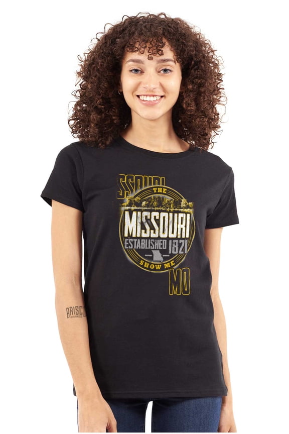 Missouri Distressed Block Letters MO Womens Slim Fit Graphic Tee Brisco Brands X