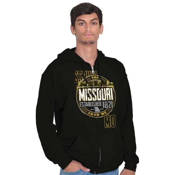 Missouri Distressed Block Letters MO Zip Up Hoodie Men's Women's Brisco Brands M