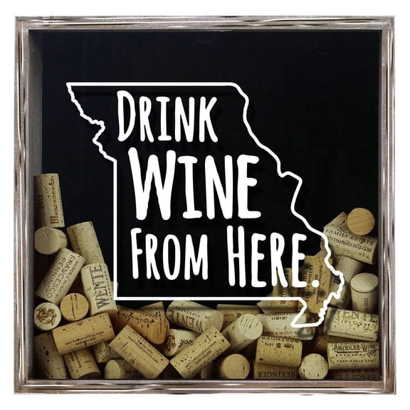 Torched Missouri Drink Wine Cork Shadow Box Wall Mount Decor 13"x13"x3"