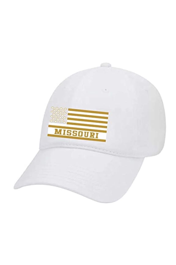 Missouri Football Team Colors American Flag Embroidered Football Team Flag Twill Dad Hat With Metal Buckle Back, White