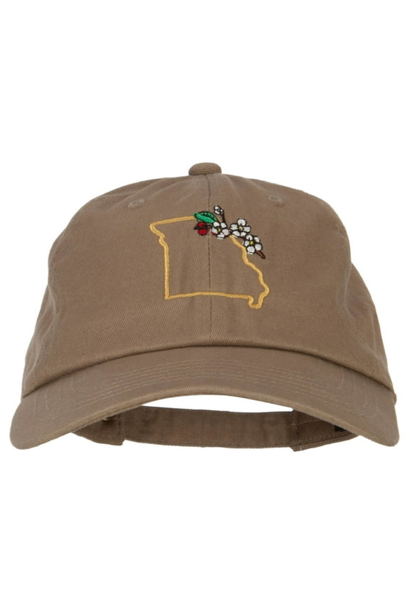Missouri Hawthorn with Map Embroidered Unstructured Washed Cap - Khaki OSFM