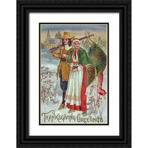 Missouri History Museum 11x14 Black Ornate Wood Framed with Double Matting Museum Art Print Titled - Thanksgiving Greetings