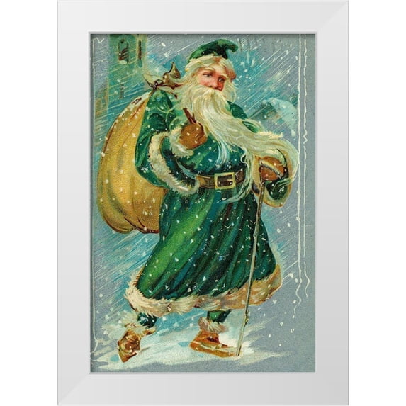 Missouri History Museum 11x14 White Modern Wood Framed Museum Art Print Titled - Christmas postcard with Santa Claus wearing green robes