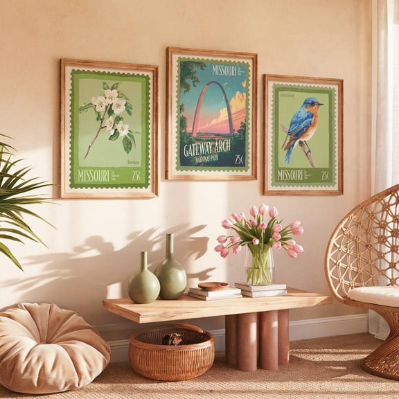 Missouri Landmark Art Print Botanical Architectural Bird s Set 3 Unframed Paper Print 8x12