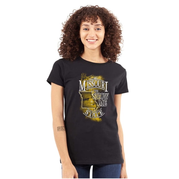 Missouri MO Shape Show Me State Pride Womens Slim Fit Graphic Tee Brisco Brands X