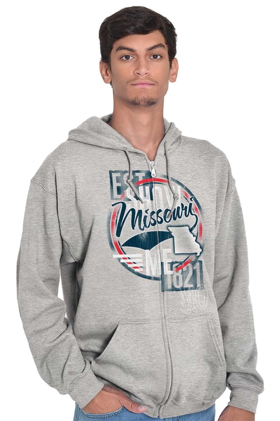 Missouri MO Vintage Road Trip Map Unisex Fleece Graphic Zip Up Hoodie Brisco Brands 5X