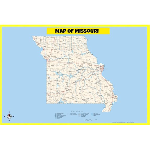 Iconic Arts Laminated 29x24 Poster Detailed Missouri State Road &