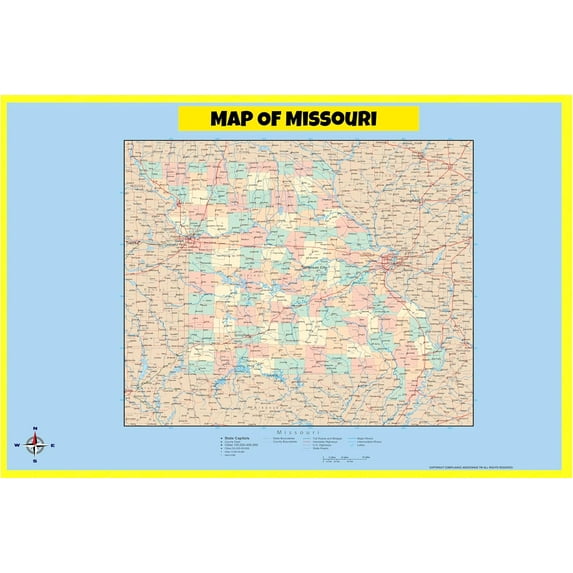 Missouri Map Poster - Laminated Wall Map - Style D - 24x36 - Ideal for Classrooms and Homes – Features Bright Colors and Vivid Imagery