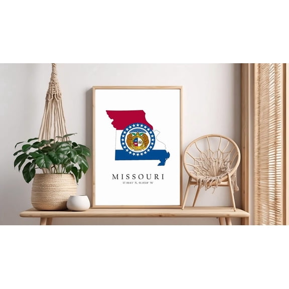 Missouri Map Poster Print: State Flag Latitude Longitude Coordinates