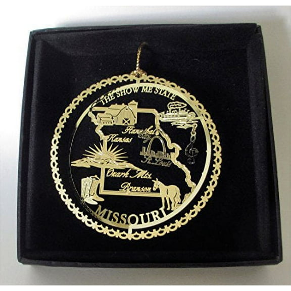 Missouri State Brass Christmas Ornament Black Leatherette Gift Box
