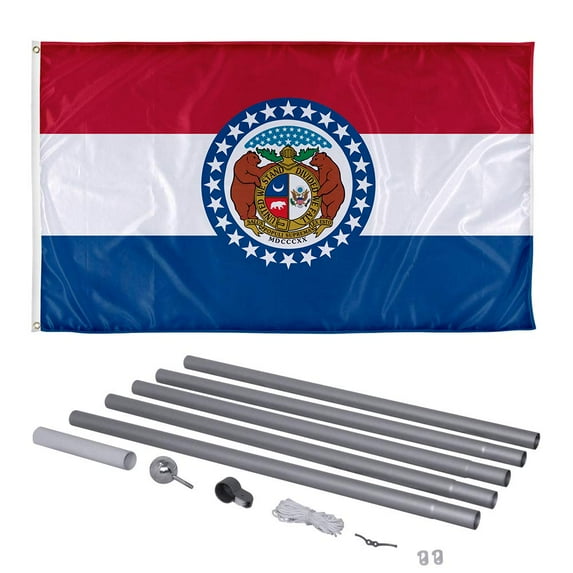 Missouri State Flag and 20ft Flagpole with PVC Ground Insert Included - 3ft x 5ft Knitted Polyester Flag, State Flag Collection, Flag Printed in The USA