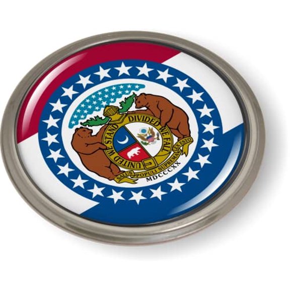 Missouri State Flag 3D Domed CAR Emblem Badge Sticker Semi-Flexible Aluminum Round Bezel