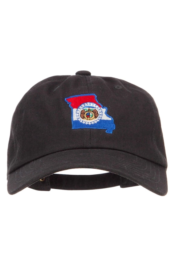 Missouri State Flag Map Embroidered Unstructured Washed Cap - Black OSFM