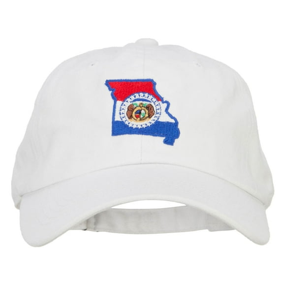 Missouri State Flag Map Embroidered Unstructured Washed Cap - White OSFM