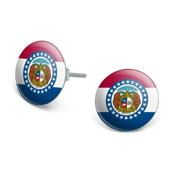 Missouri State Flag Novelty Silver Plated Stud Earrings