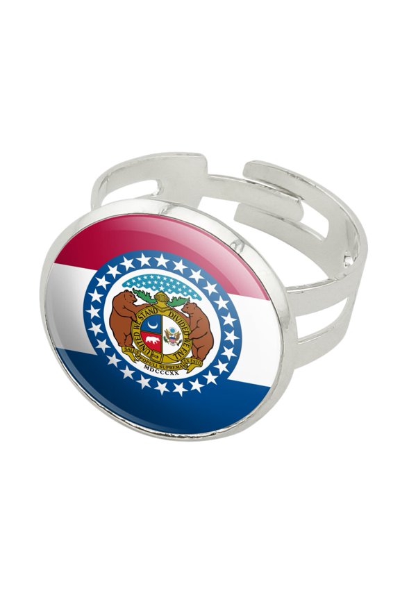 Missouri State Flag Silver Plated Adjustable Novelty Ring
