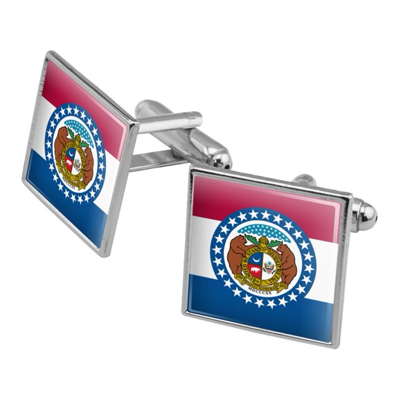 Missouri State Flag Square Cufflink Set - Silver or Gold