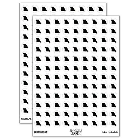 Missouri State Silhouette 200+ Round Stickers - White - Gloss Finish - 0.50" Size